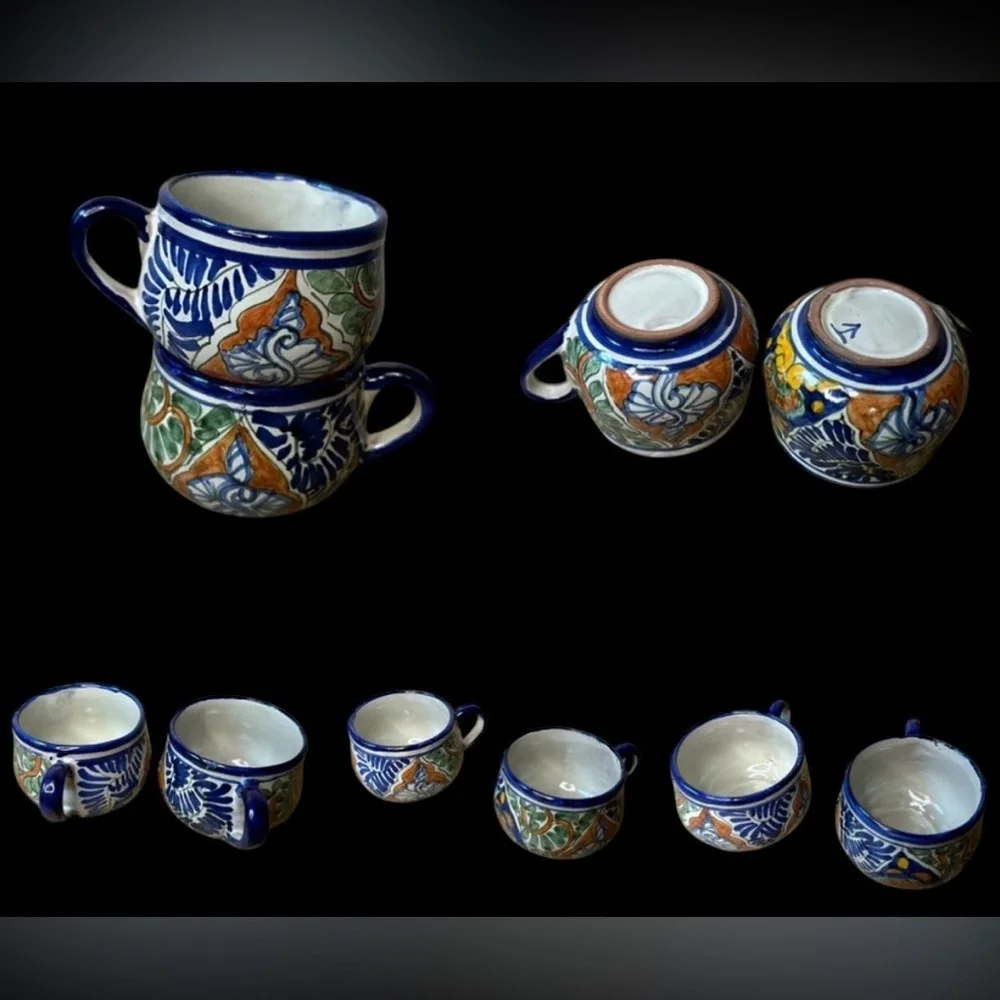 Vintage 70s Mexican Talavera by Vazquez Teapot Teacup and Saucer and Sugar Set